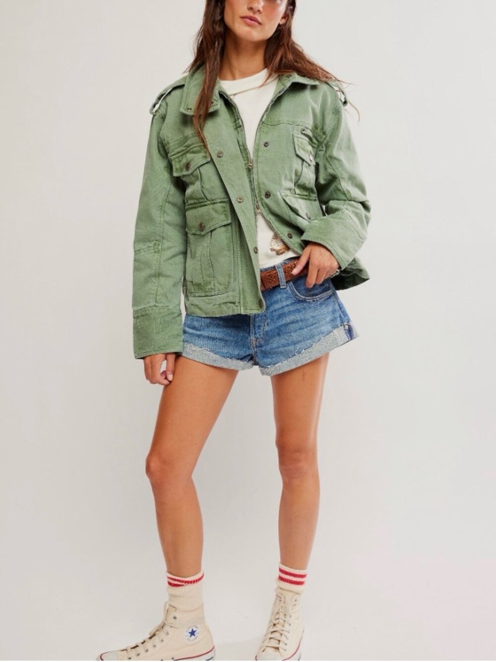 NWT Free People We The Free Kali Washed Jacket in Forest Run Size M